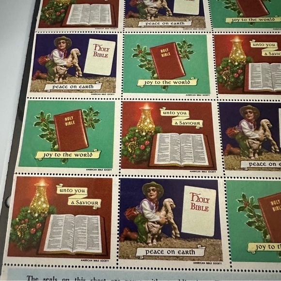 Christmas in July 🎄Vintage Sheet of Seals from the American Bible Society - 1965 - Picture 7 of 9